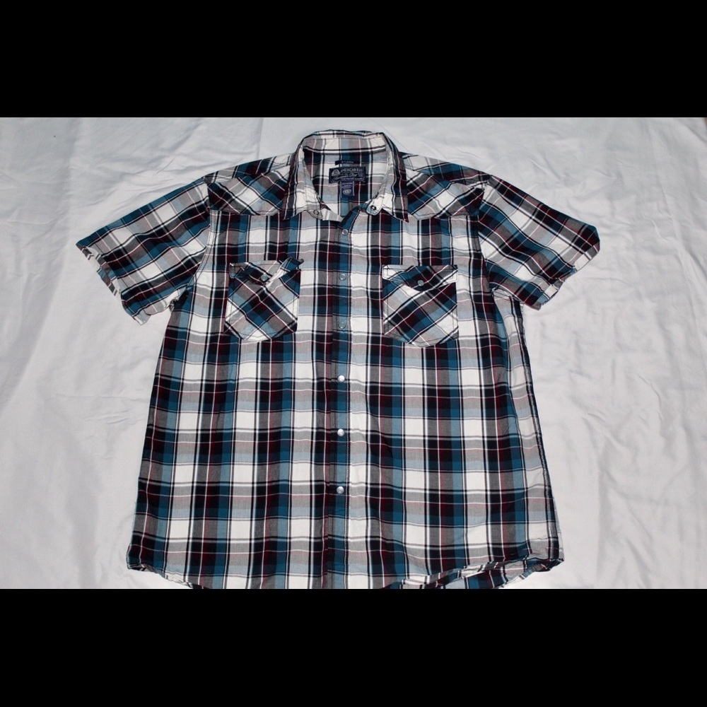 Blue Black White Grey Plaid Shirt